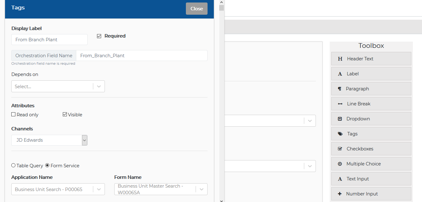Populate Dropdown & Tags Control based on JDE Forms Ephlux