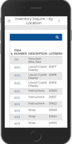 Inventory search by Lot/location/Item no.