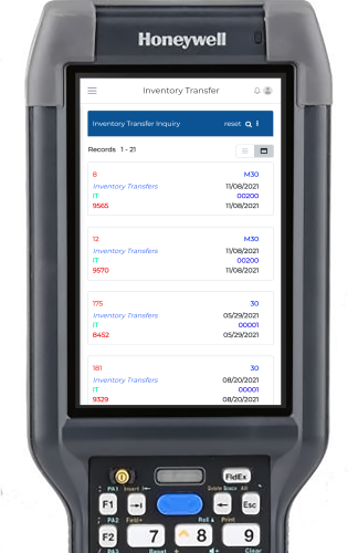 Inventory Transfer Inquiry Card View