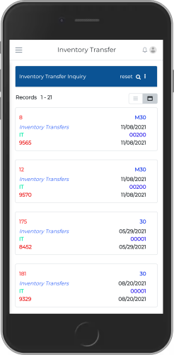 Inventory Transfer Inquiry Card View