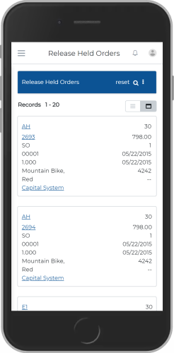 Release Held Order Record Card View M